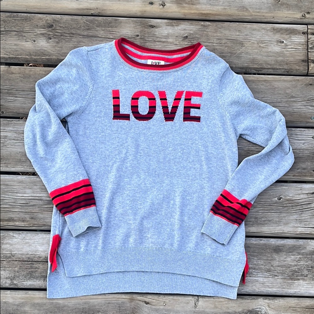 Love Ellen Degeneres  Gray and Red LOVE Sweater Size Small